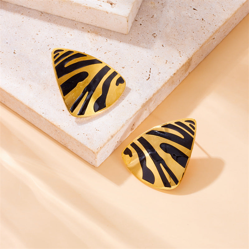 Pendientes de acero inoxidable bañados en oro con triángulos geométricos de estilo punk vintage para mujer