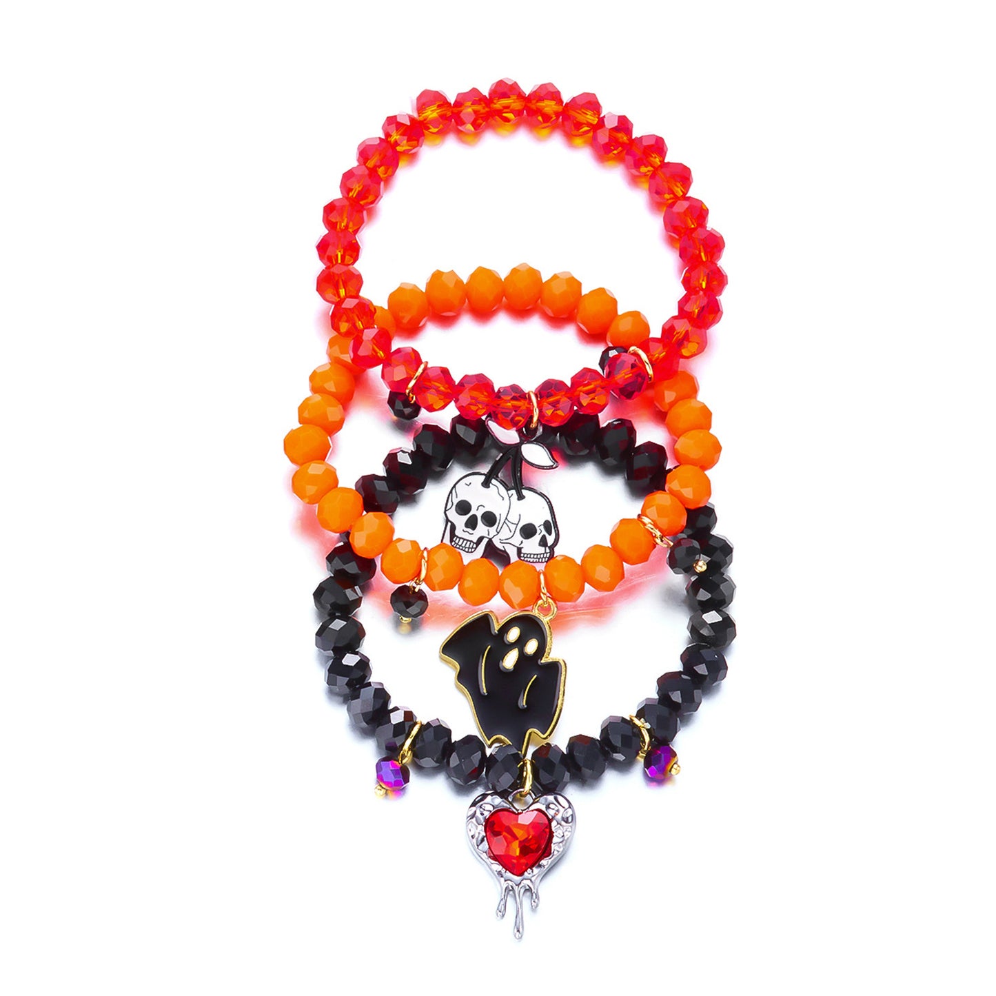 Juego de pulseras de murciélago fantasma de Halloween dulce-atrevido con abalorios de cristal de aleación para un accesorio de moda apilable
