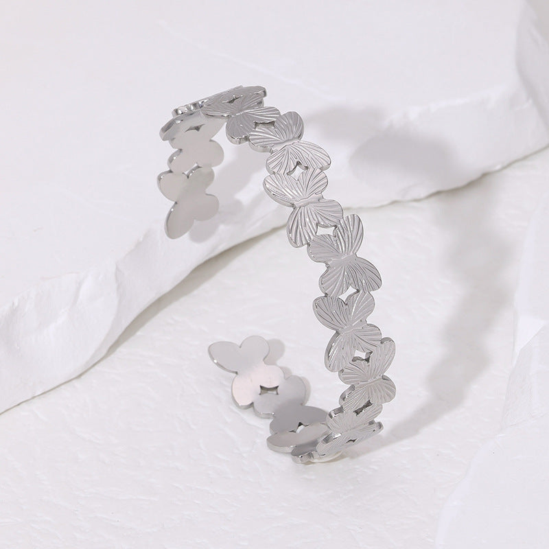 Minimalist Butterfly-Shaped Titanium Steel Bracelet with Adjustable Closure and Plated Finish for Women