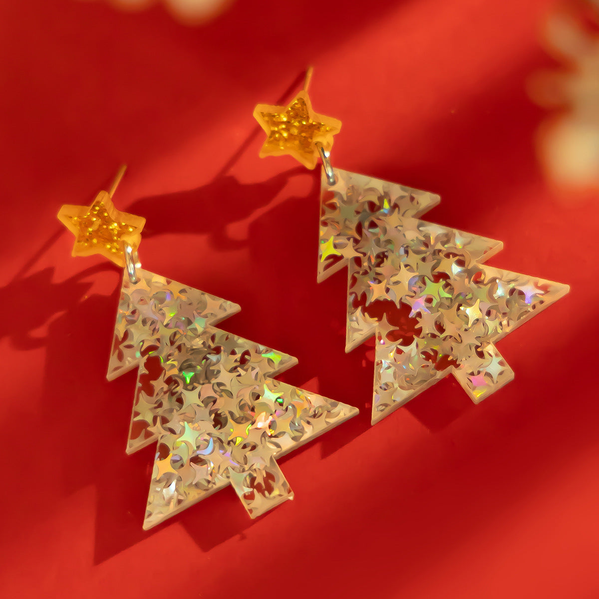 Colorful Christmas Tree Geometric Acrylic Stud Earrings for Women