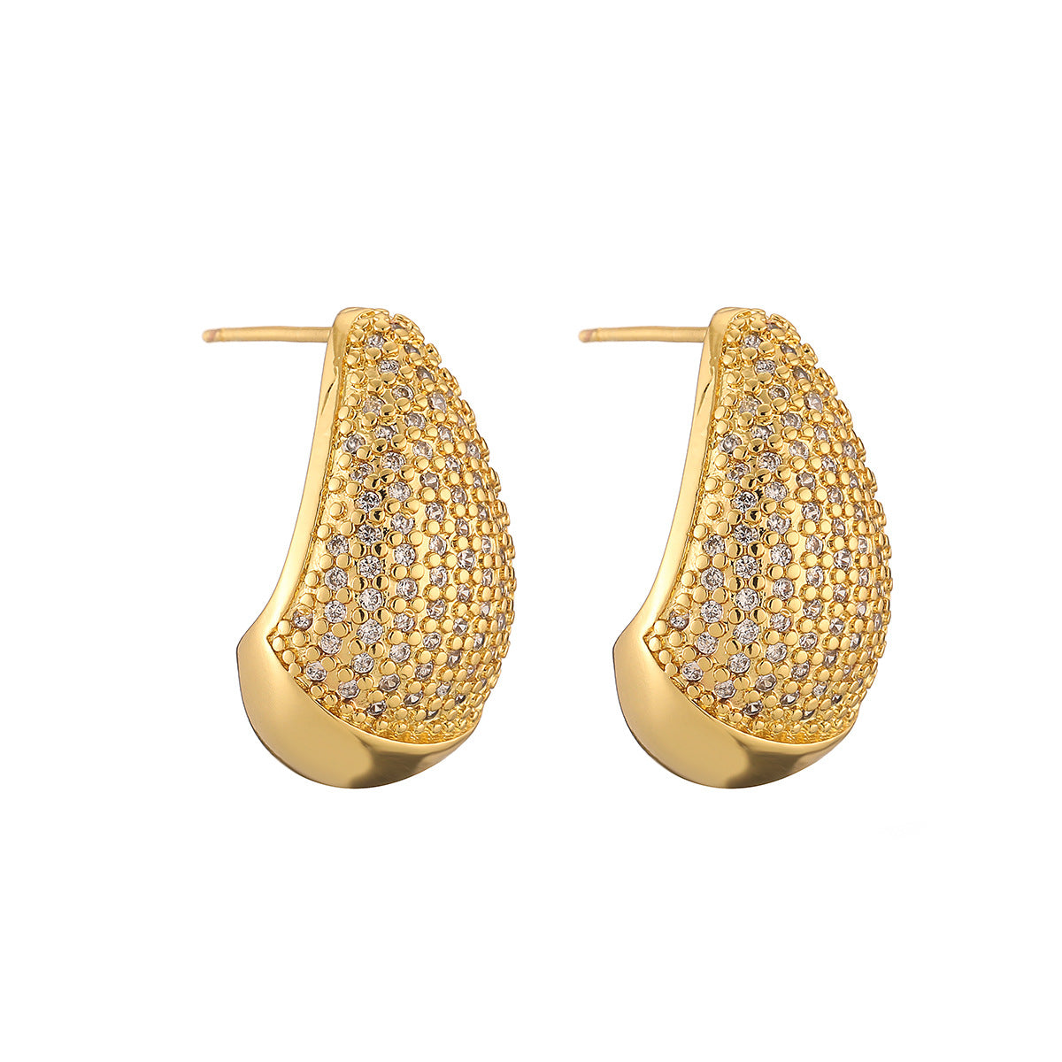 Orecchini da donna minimalisti in rame a goccia placcati in oro 18 carati con zirconi microincastonati