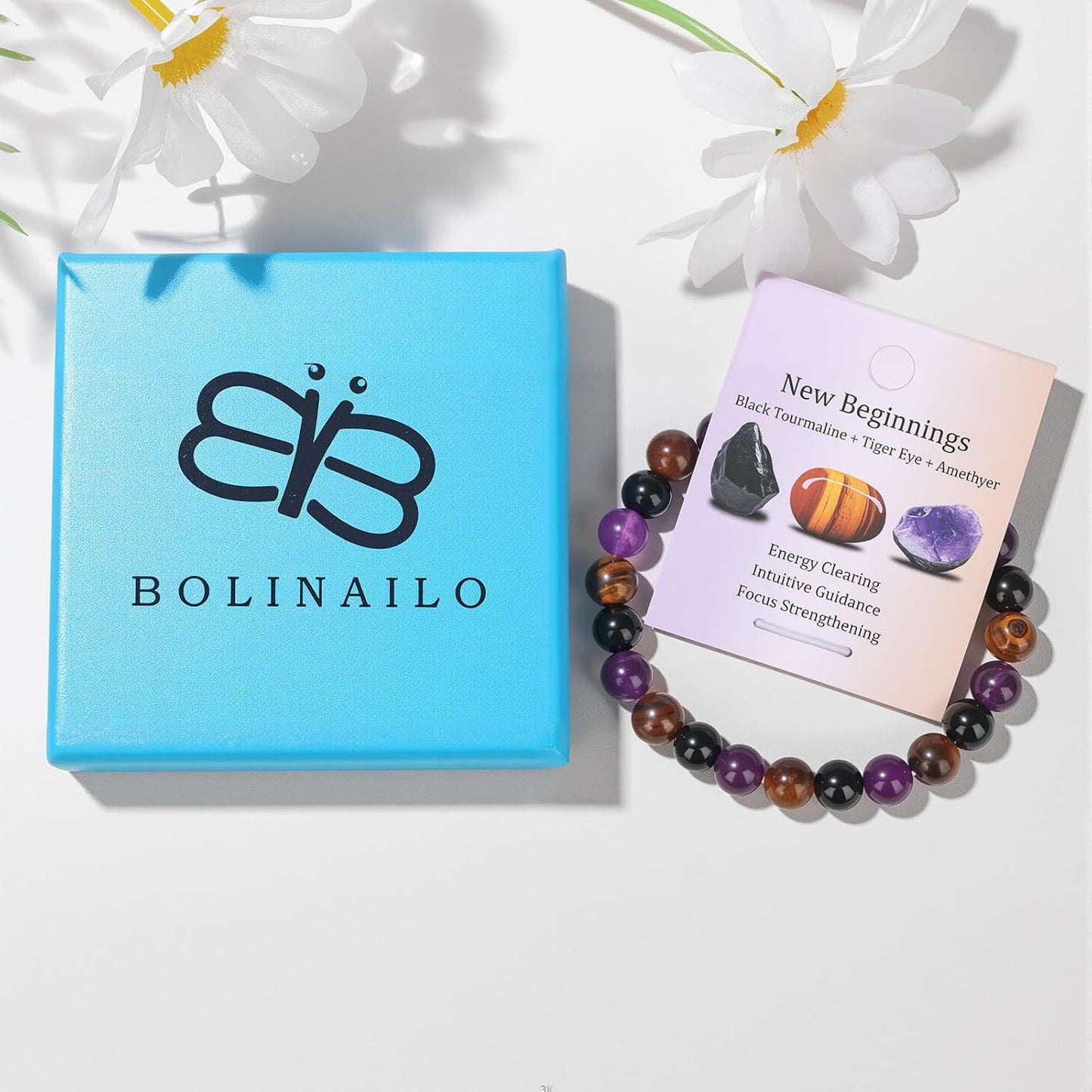 Natural Crystal Round Beads Bracelet Amethyst Tiger Eye Multi-layer Gemstone Handmade Jewelry