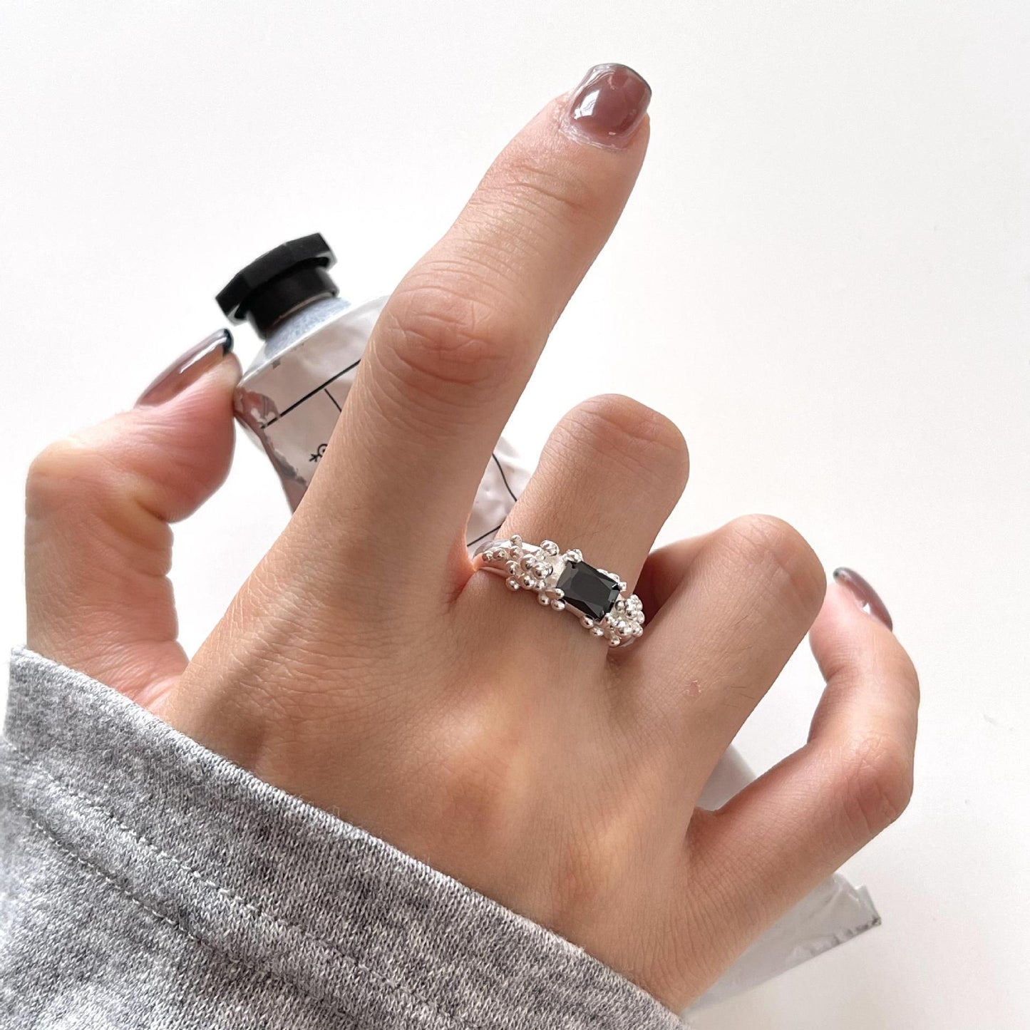 Minimalist Irregular Geometric Bubble Zirconia Ring for Women in Sterling Silver 925