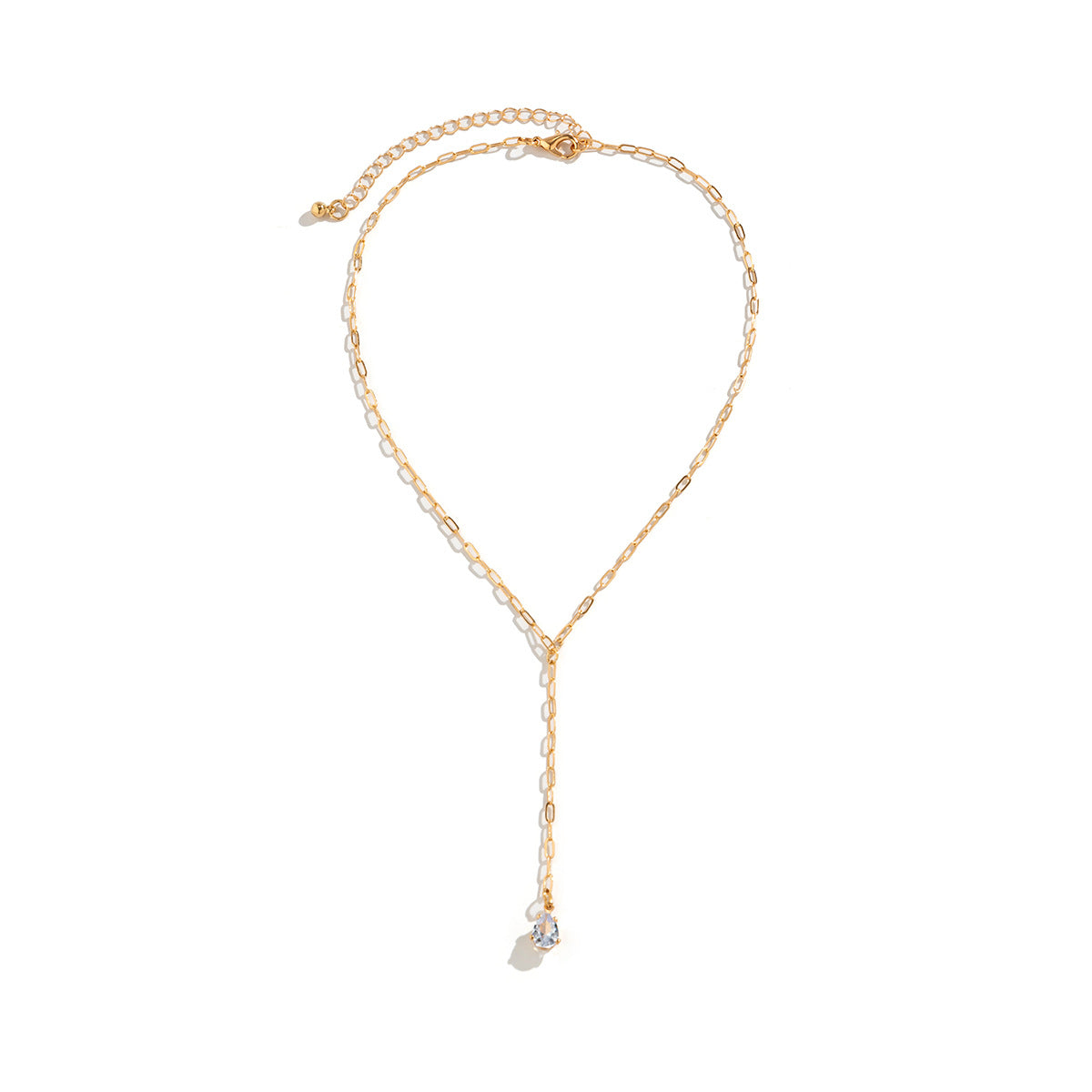 Collar con colgante de lágrima de diamantes de imitación con estilo floral rústico, cadena de cobre bañada y detalle de flecos para mujer