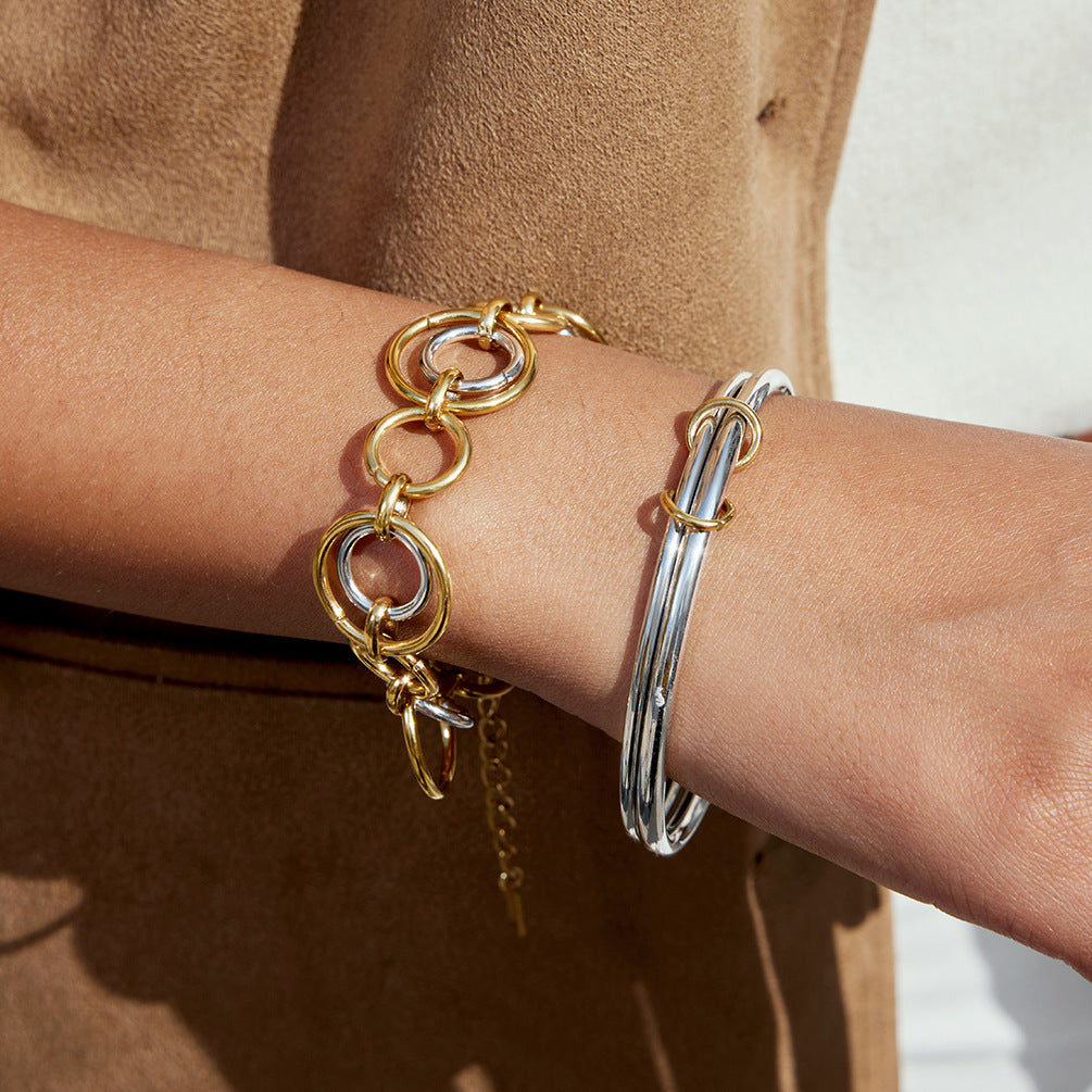 Bracciale di lusso geometrico bicolore in acciaio inossidabile placcato oro 18 carati da donna