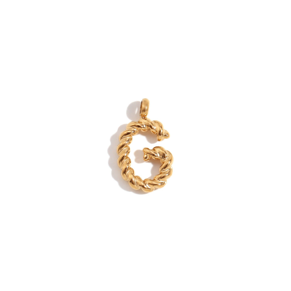 Colgante minimalista de acero inoxidable chapado en oro de 18 quilates con mini letra retorcida para mujer