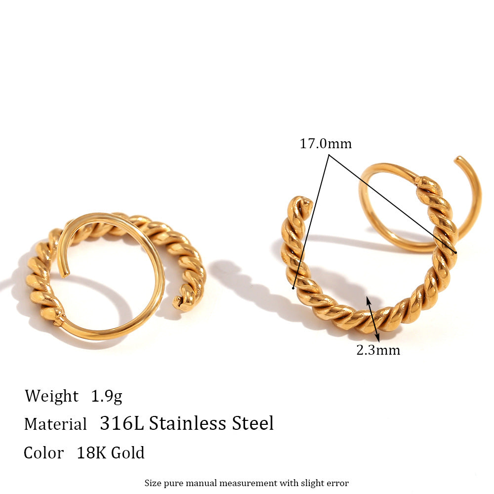 Orecchini in titanio e acciaio stile vintage con design a spirale attorcigliata in acciaio inossidabile placcato oro 18 carati per donna