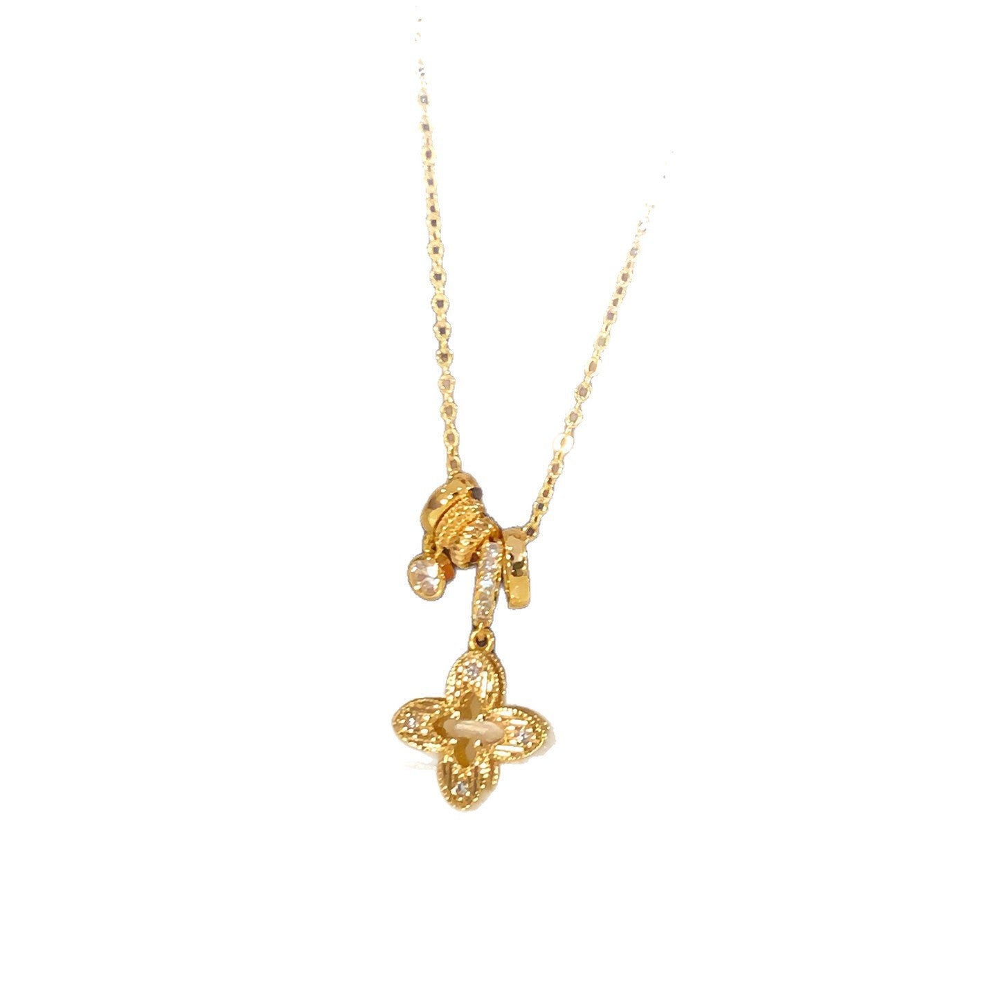 Elegante Collar Colgante Floral Vintage Francés en Cobre con Acentos de Zirconia Cúbica para Mujer