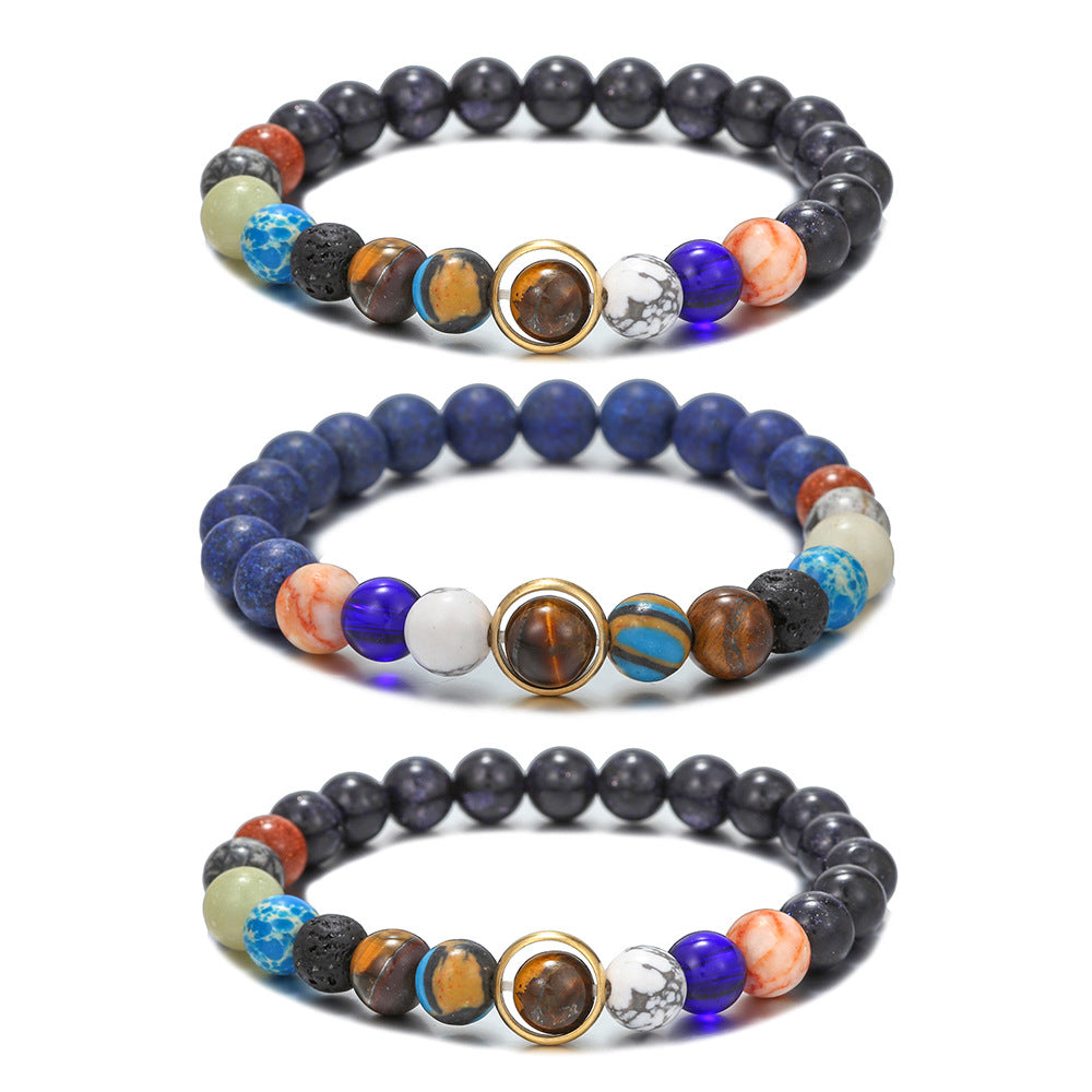 Unisex Geometric Stone Bracelet with Lapis Lazuli and Volcanic Stone, Galaxy Universe Design, Plated Finish