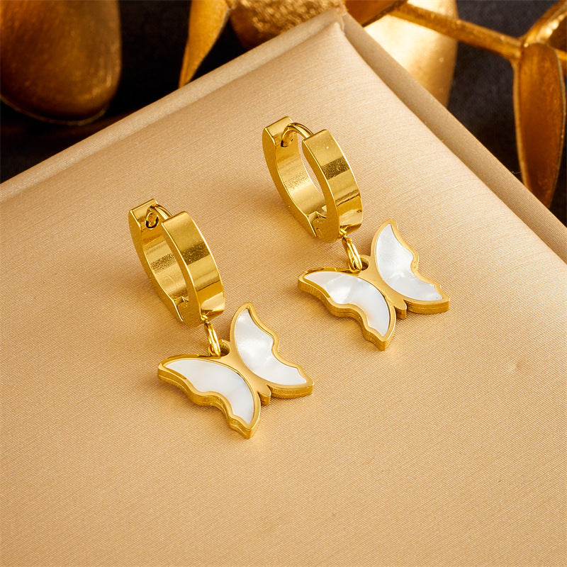 Minimalist Fashion Butterfly Pendant Earrings in Titanium Steel with Plated Finish for Women