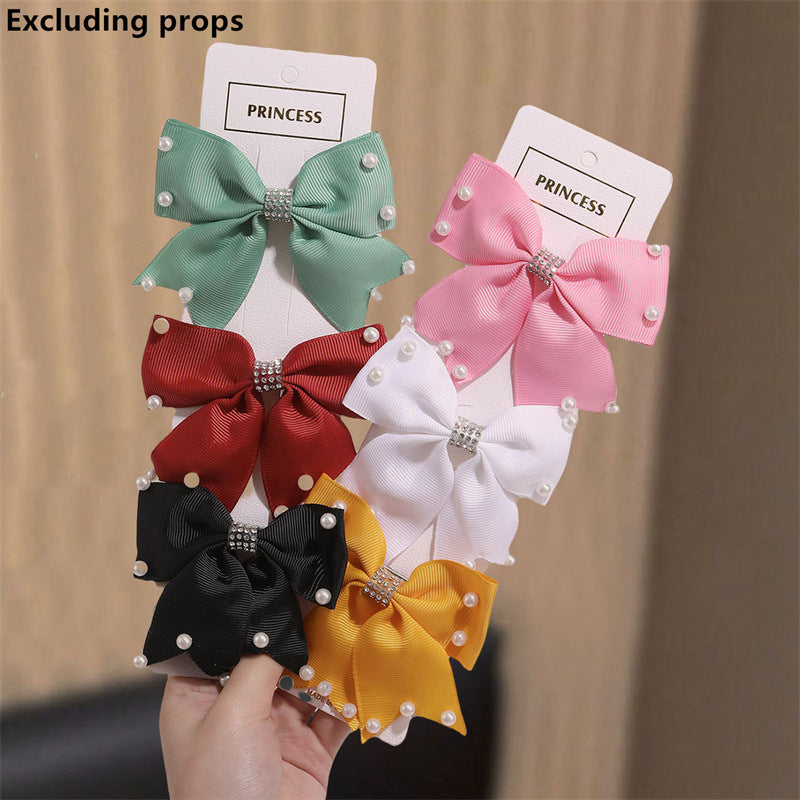 Natural Style Bow-Shaped Hair Clip Set for Girls with Duckbill Clasp and Ruffled Mesh Fabric in Pink, Plastic Resin Hair Accessories