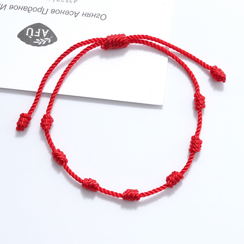Minimalist Geometric Braided Lucky Knot Bracelet Unisex Adjustable Red String Hand Rope