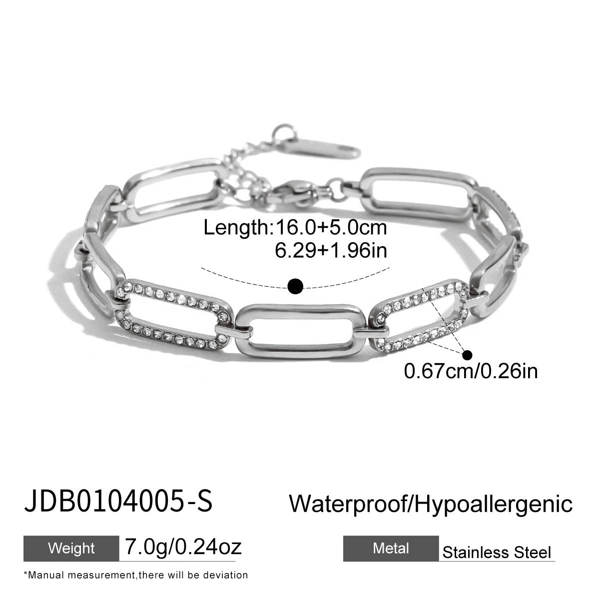 Pulsera de cadena cubana de acero inoxidable chapado geométrico para mujer