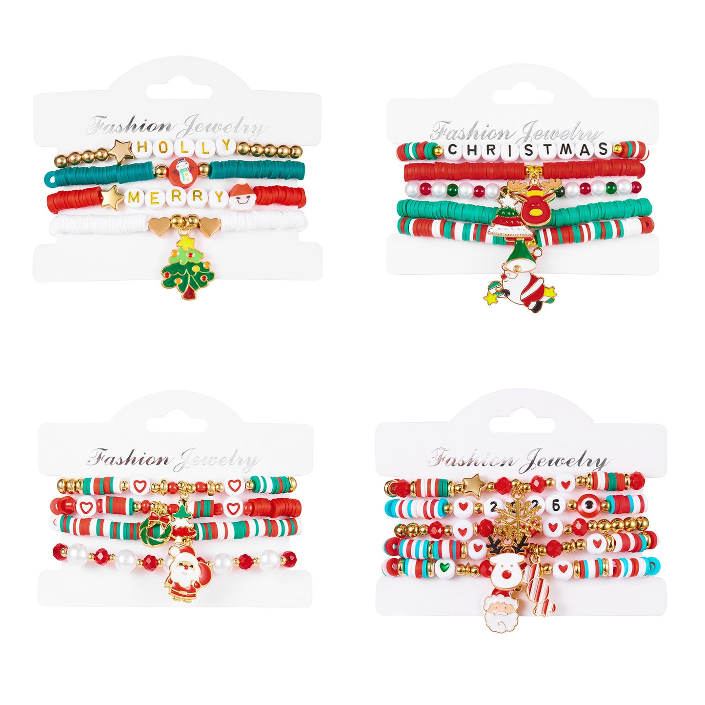 Handmade Alloy Christmas Tree Snowflake Santa Pendant Bracelet Set for Women with Festive Holiday Theme