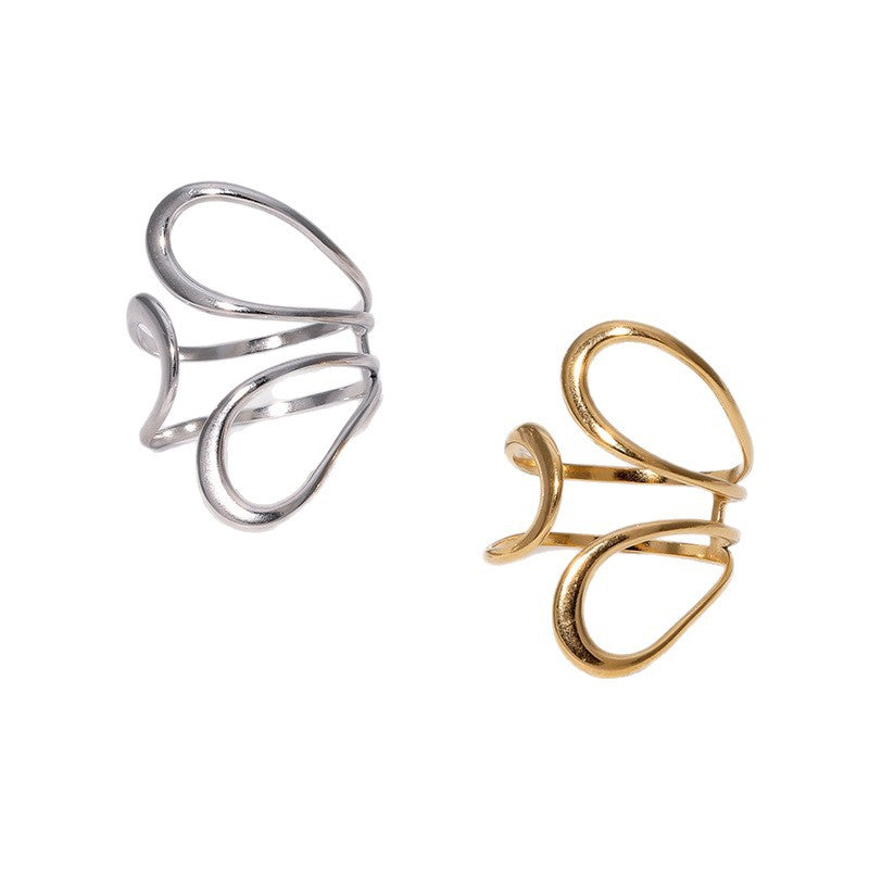 Minimalist Geometric Open Adjustable Stainless Steel Ring with 18K Gold Plating for Women