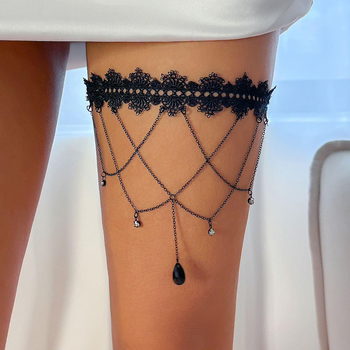 Casual Heart Shape Metal Lace Elastic Leg Chain for Women