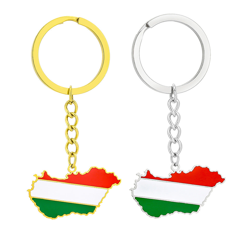 Llavero colgante de resina estilo étnico con la bandera de Hungría en acero de titanio para hombres y mujeres