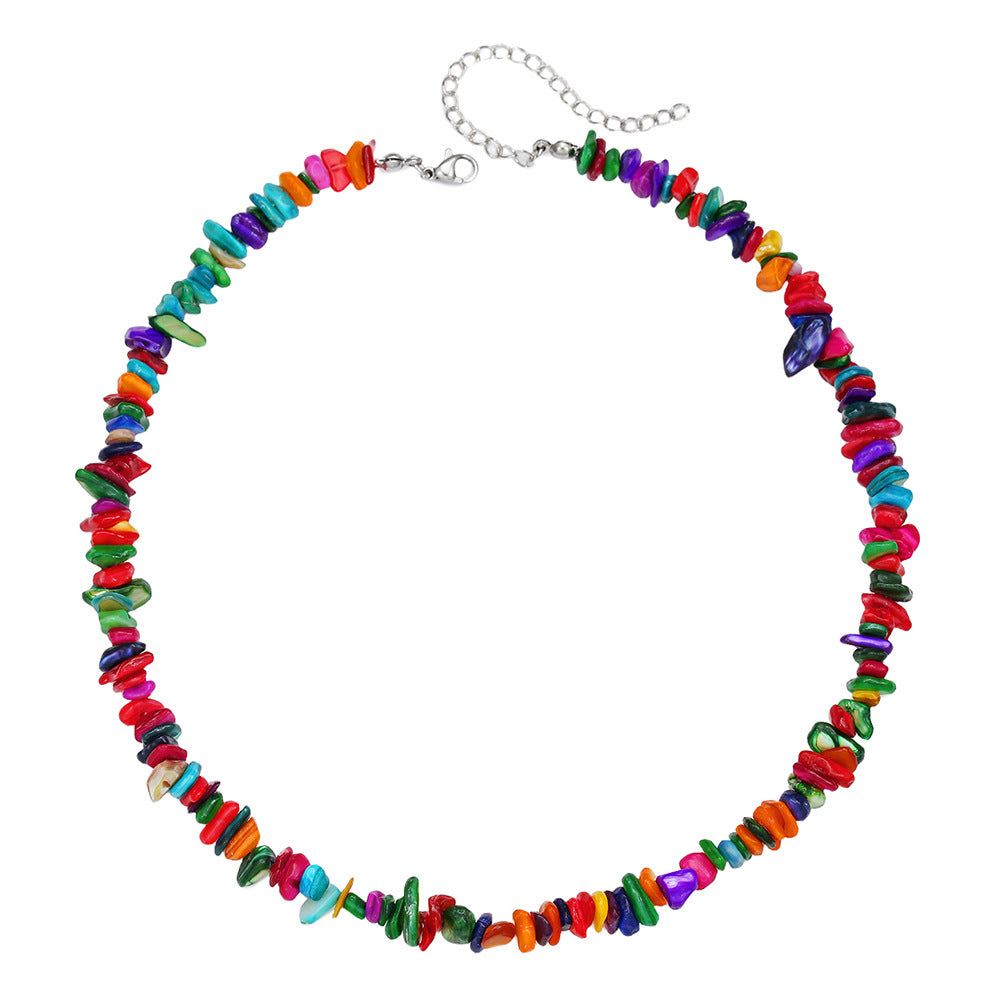Bohemian Geometric Natural Crystal Chip Necklace Plated Stainless Steel Cable Chain for Women