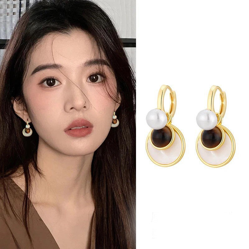 Pendientes de tuerca retro de ojo de tigre geométricos con baño de rodio para mujer, joyería de uso diario minimalista de lujo