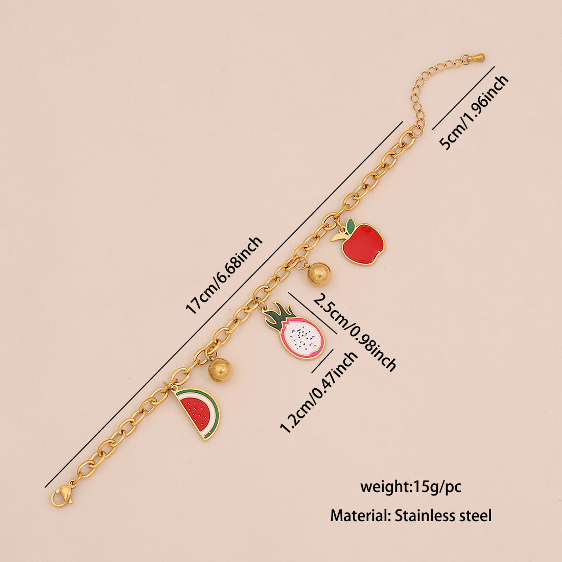 Collana con Ciondolo a Forma di Frutta per Donna, Catena in Acciaio Inossidabile con Charms Mela e Anguria, Finitura Placcata