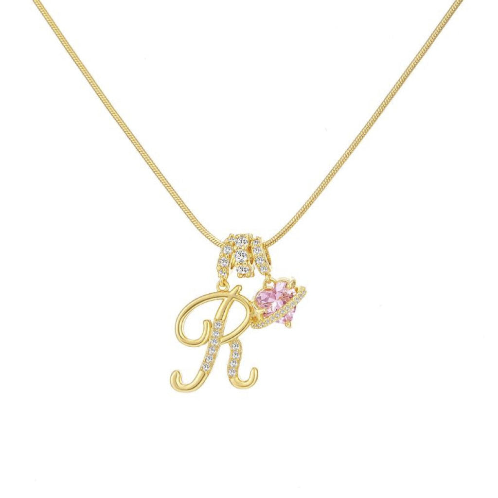 Sweet 22K Gold Plated Letter Titanium Steel Pendant Brass Cable Chain Necklace Unisex