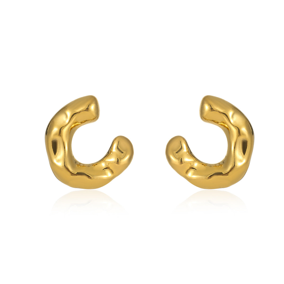 Pendientes de Acero Inoxidable con Textura Martillada en Forma de C para Mujer con Acabado Chapado, Diseño Minimalista y Adecuado para la Oficina