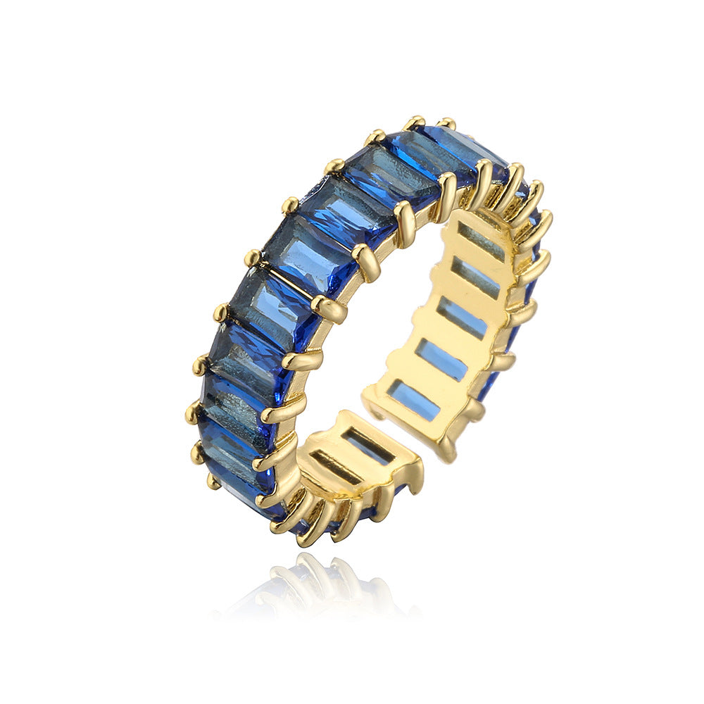 Anello da donna aperto geometrico casual in rame con zirconi micro-pavé
