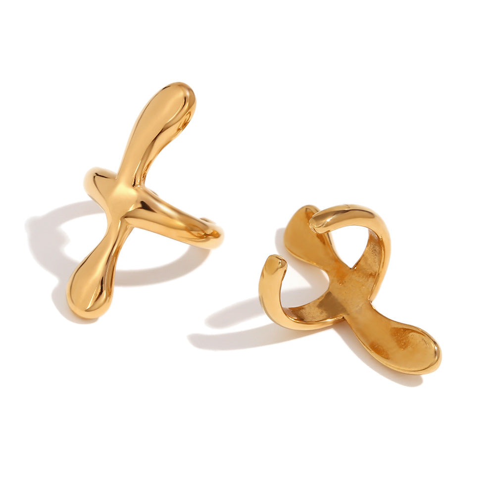 Orecchini a croce minimalisti da donna in acciaio inossidabile con placcatura in oro 18 carati, forma geometrica, a clip