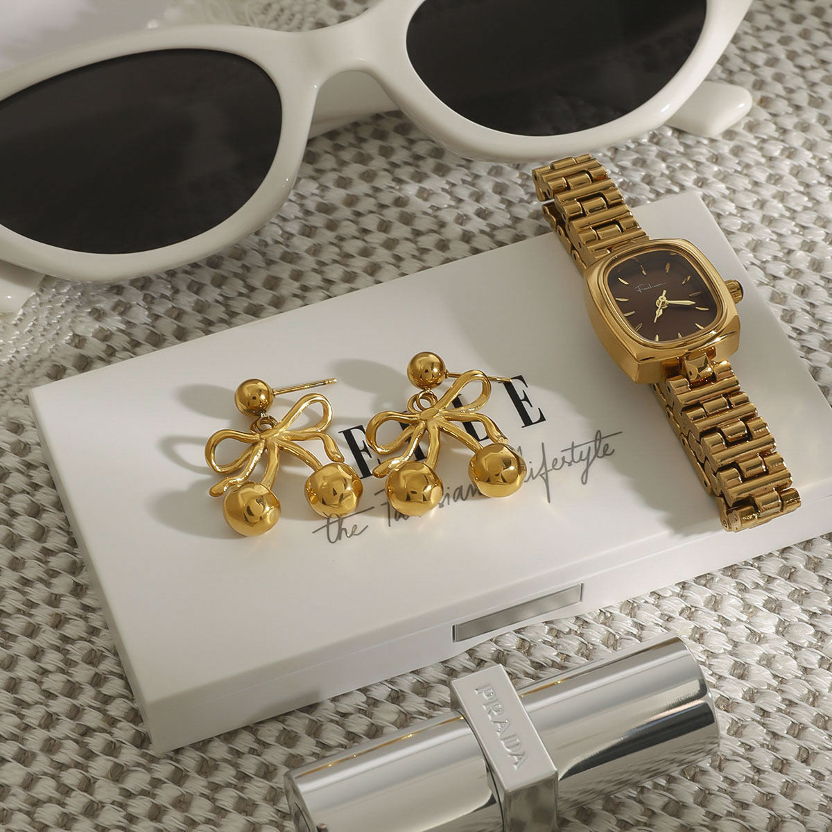 Pendientes de acero inoxidable con lazo de cereza y diseño geométrico para mujer, con acabado chapado, joyería minimalista de lujo