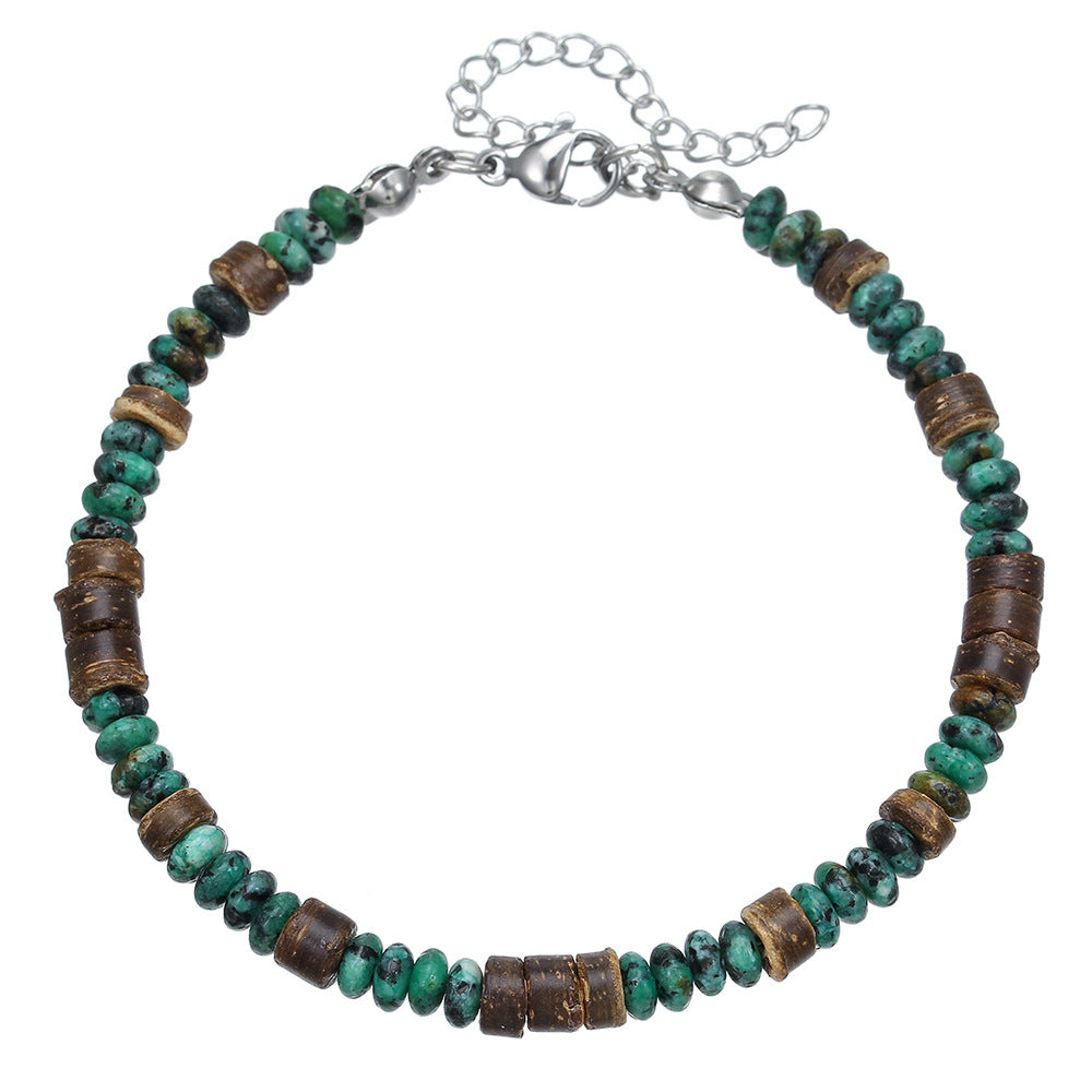 Maillard Tone Geometric Round Wood Bead Stainless Steel Bracelet