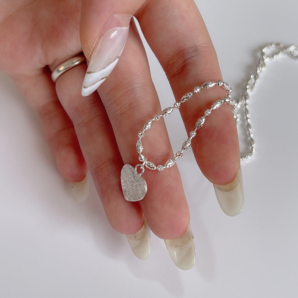 Minimalist Shiny Heart Pendant Necklace in 925 Sterling Silver with Faceted Olive Chain and Polished Finish