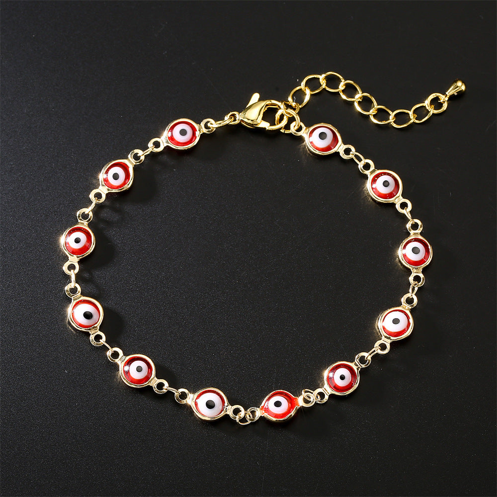 Bracciale da donna con occhio di Allah geometrico, realizzato in ottone placcato oro con intarsio in zirconi