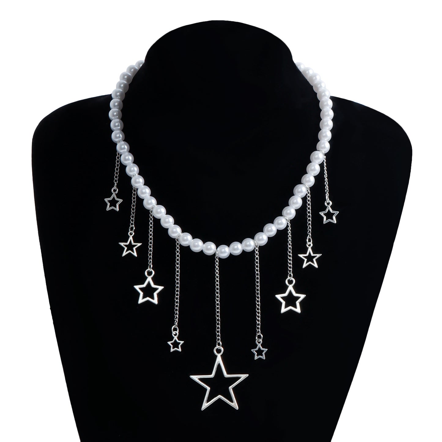 Vintage Style Star-Shaped Hollow Pendant Necklace with Imitation Pearl and Alloy Accents on Delicate Clavicle Chain