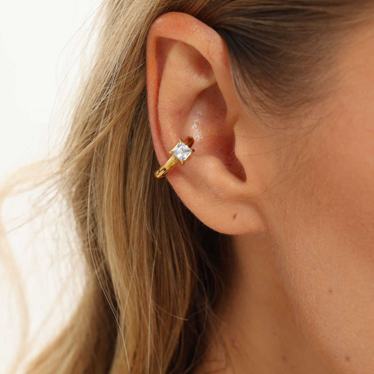 18K Gold Plated Stainless Steel Square Cubic Zirconia Geometric Open Hoop Earrings for Women