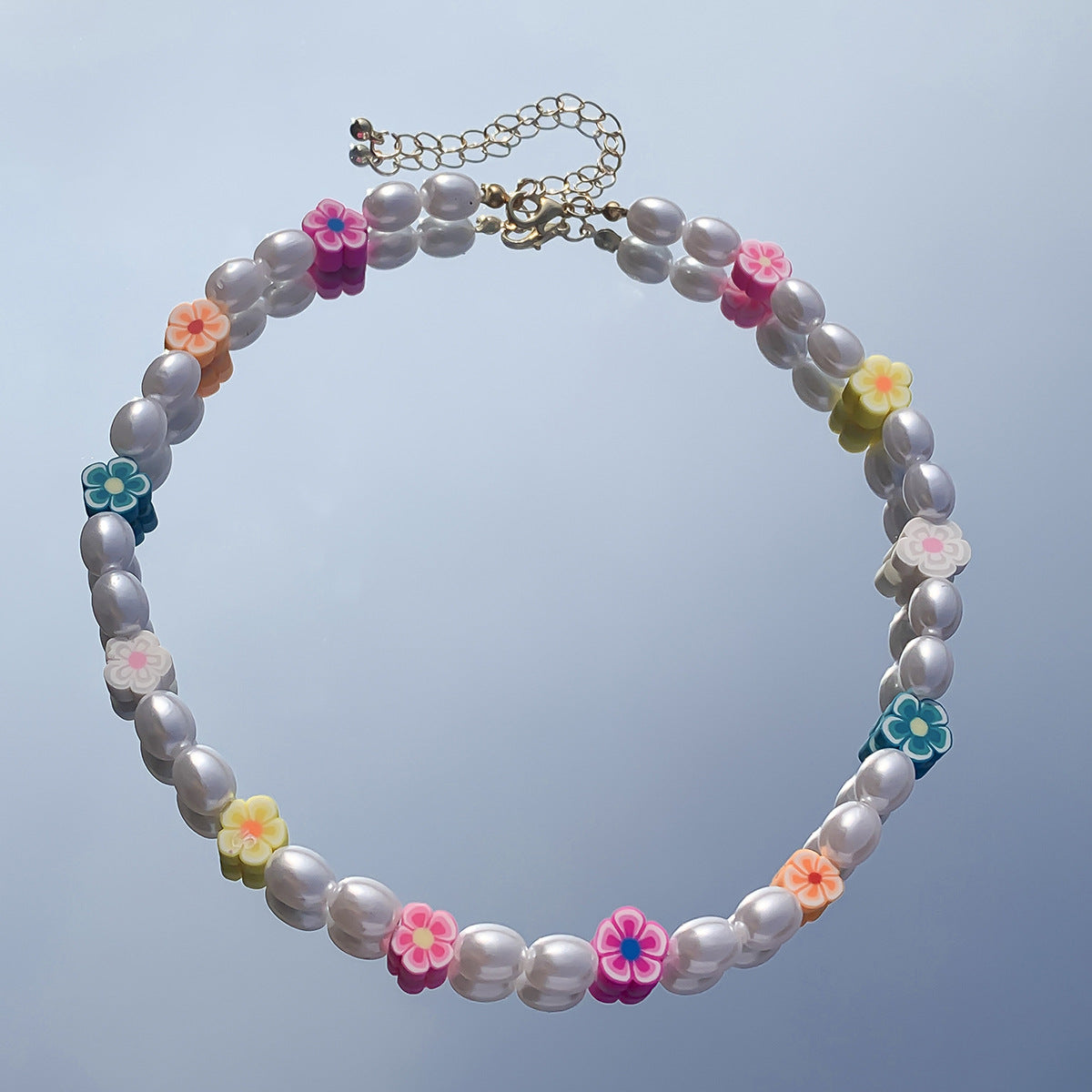 Bohemian Floral Letter Daisy Imitation Pearl Beaded Choker Necklace for Women