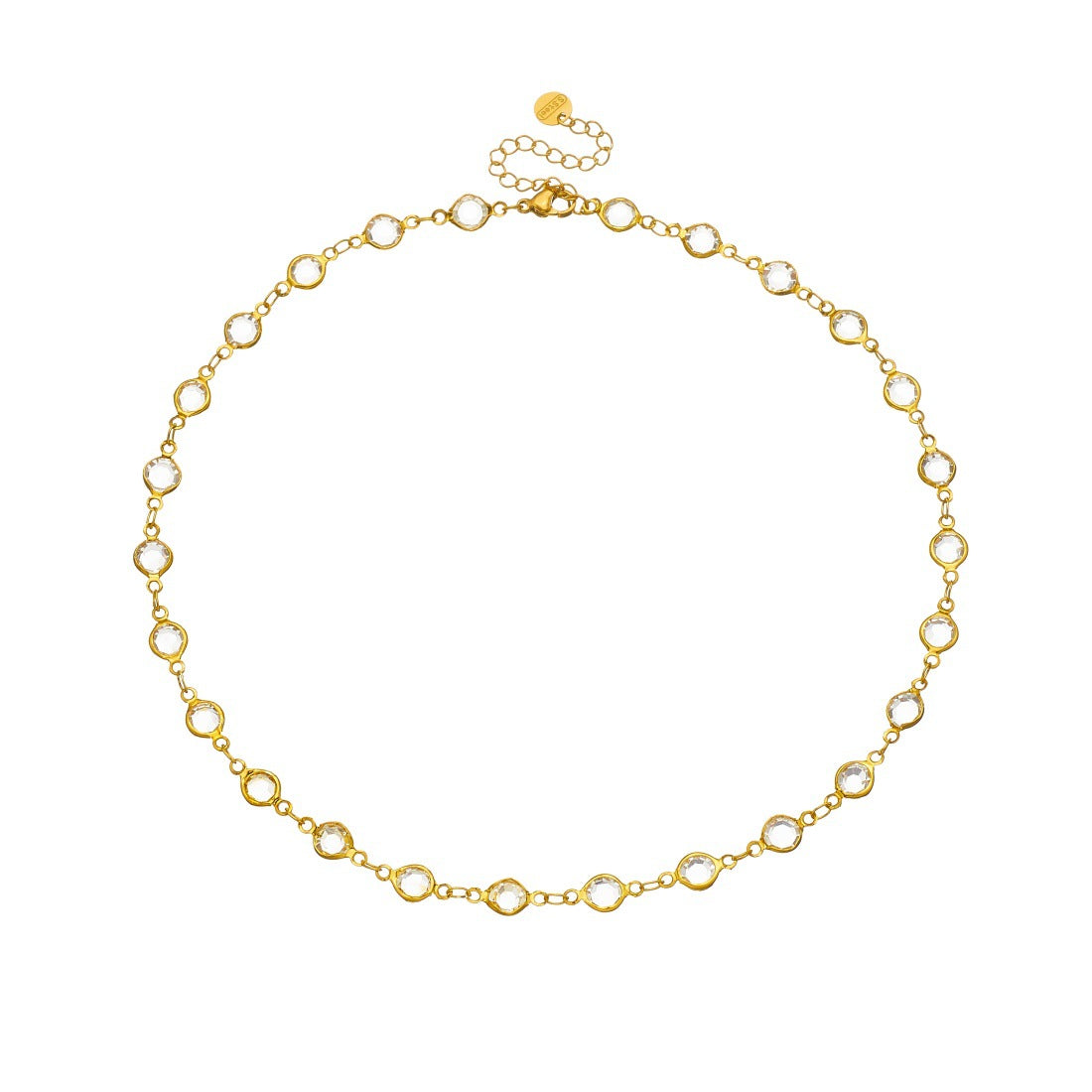 Minimalist Gold Plated Stainless Steel Round Crystal Rhinestone Jewelry Set for Women