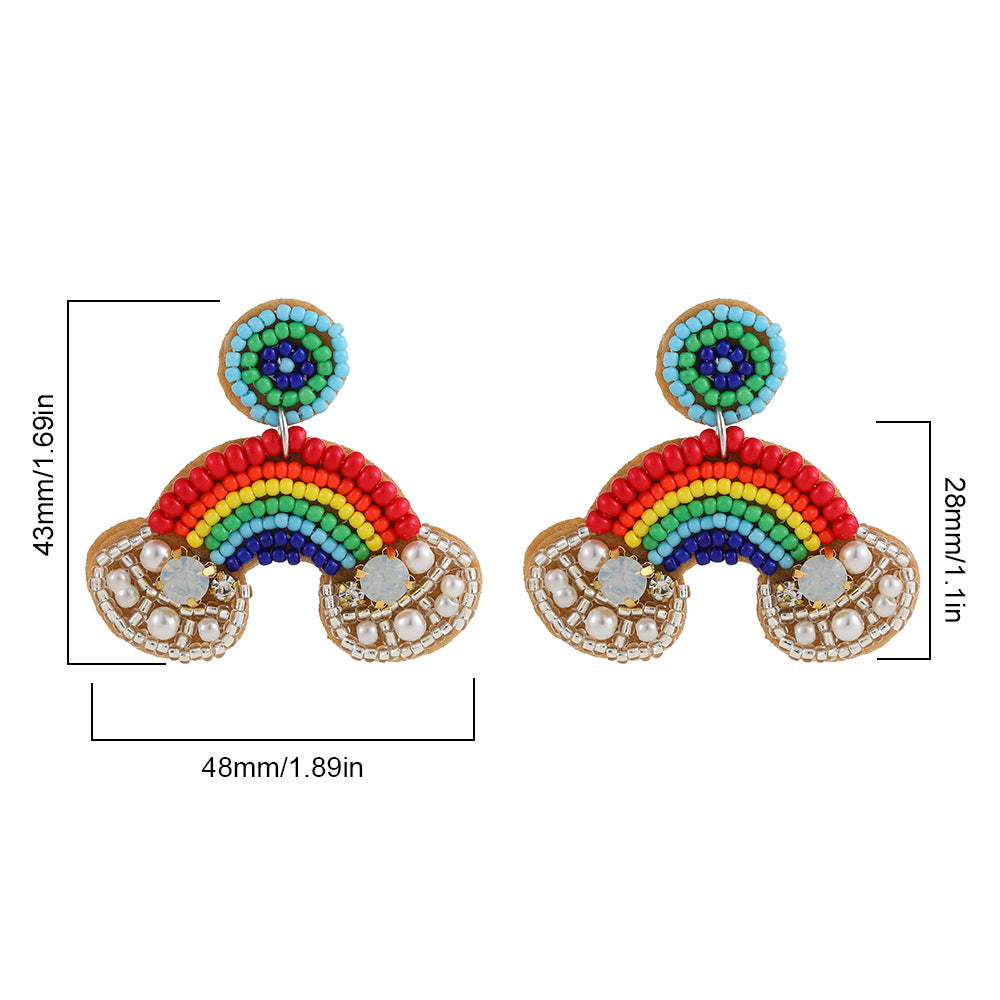 Orecchini a perno unisex in acciaio inossidabile con nuvola arcobaleno intrecciata a mano e perle, gioielli da festa