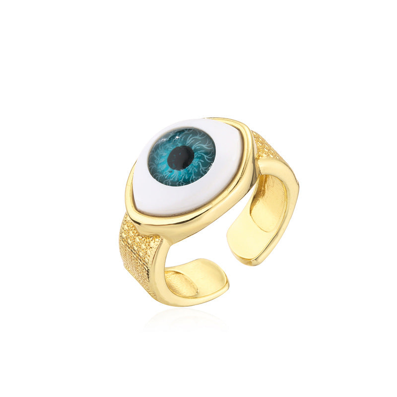 Anello Geometrico Occhio di Allah in Rame con Placcatura in Oro 18K da Donna con Fascia Aperta Regolabile