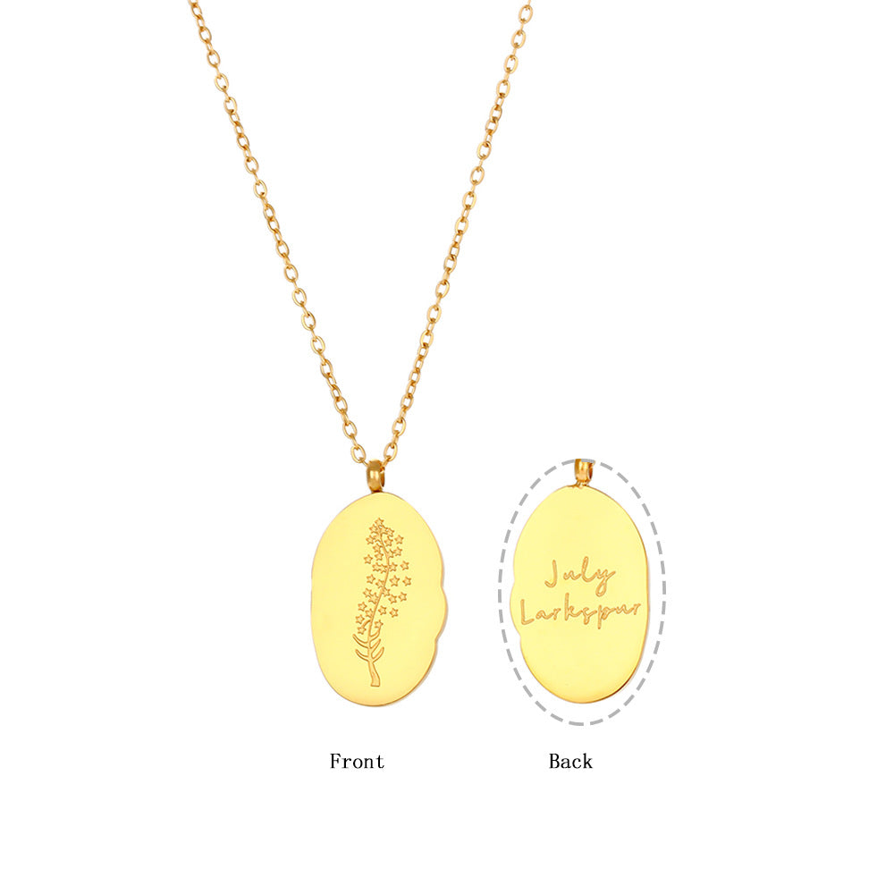 Abstract Irregular Oval Floral Pendant Necklace for Women in Stainless Steel with Electroplated Finish