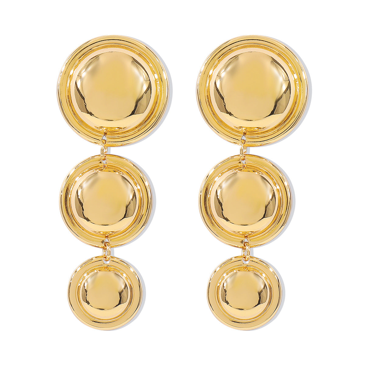 Pendientes redondos geométricos "Sweet-Edgy" de aleación con acabado chapado para mujer