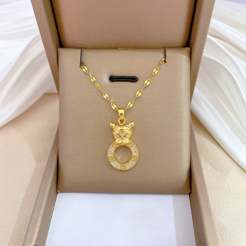 Collar de lujo unisex con cadena para labios de acero titanio con incrustaciones de diamantes de imitación geométricos