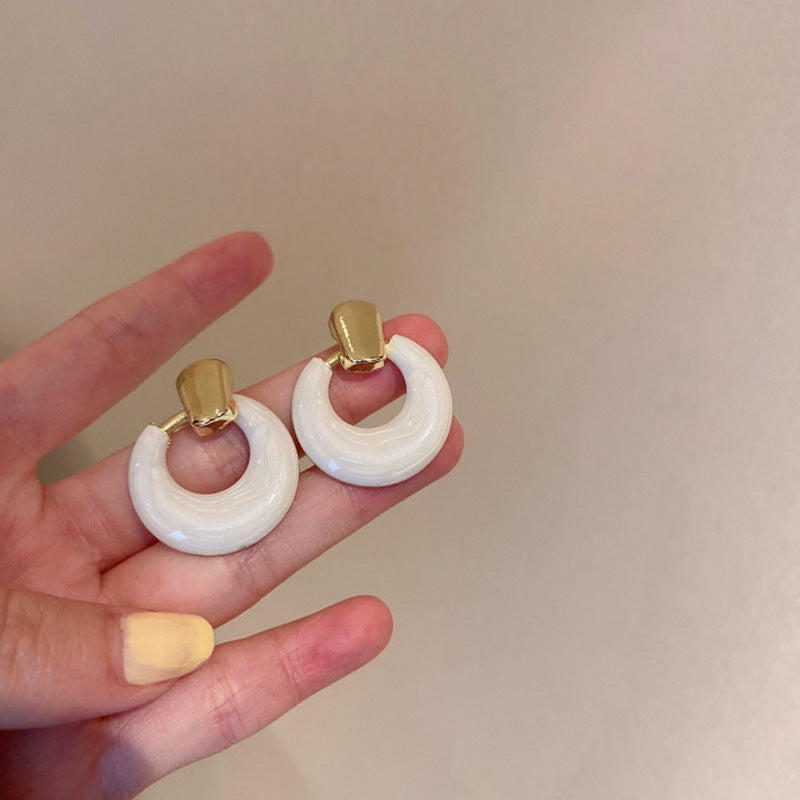 Vintage Geometric Earrings with Enamel Finish in Copper Base and Steel Posts for Women