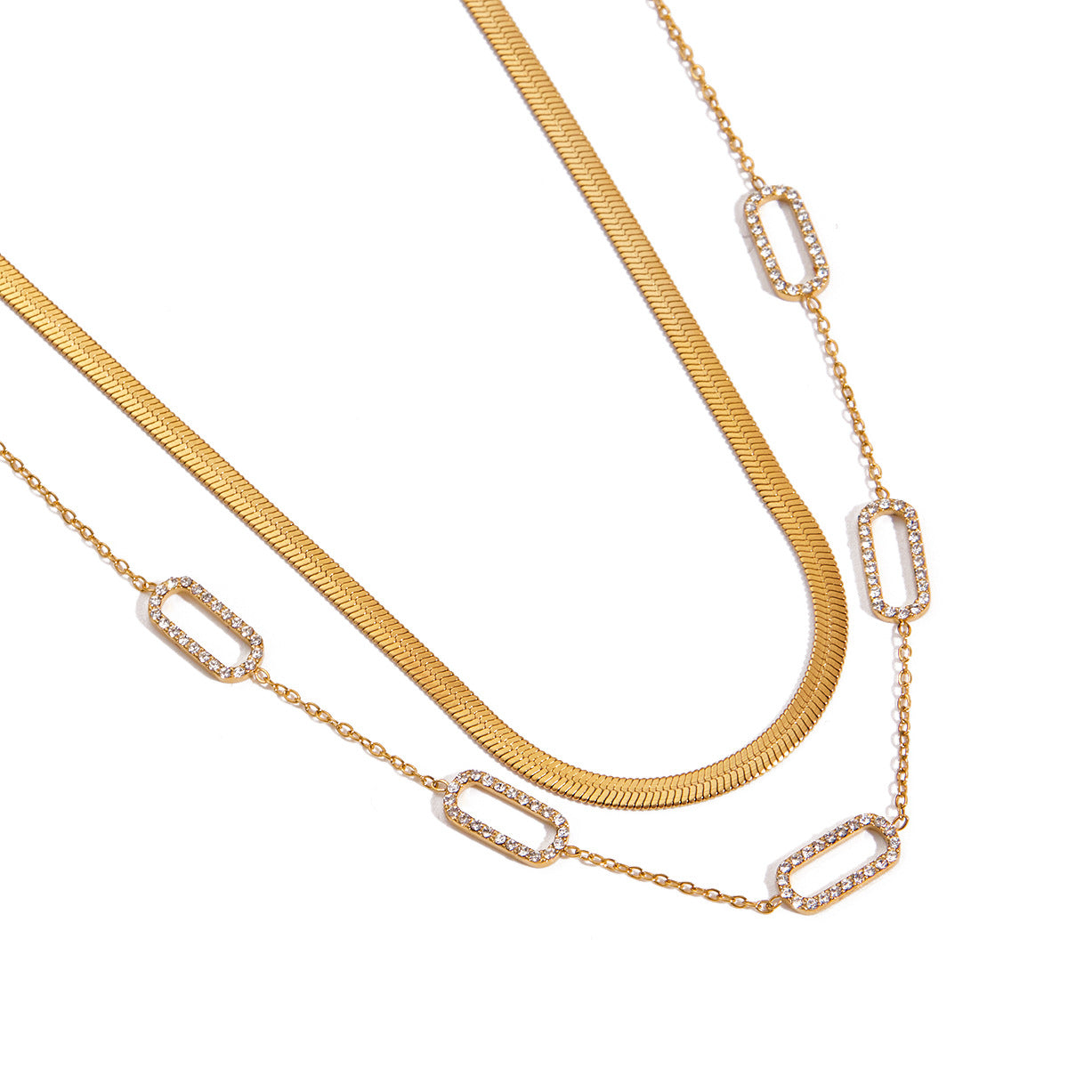 Collana geometrica in acciaio inossidabile con strass, placcata, da donna, elegante, a catena per clavicola
