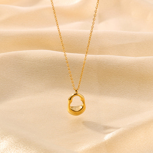 Geometric Hollow Oval Stainless Steel Necklace for Women with 18K Gold Plating and O-Chain