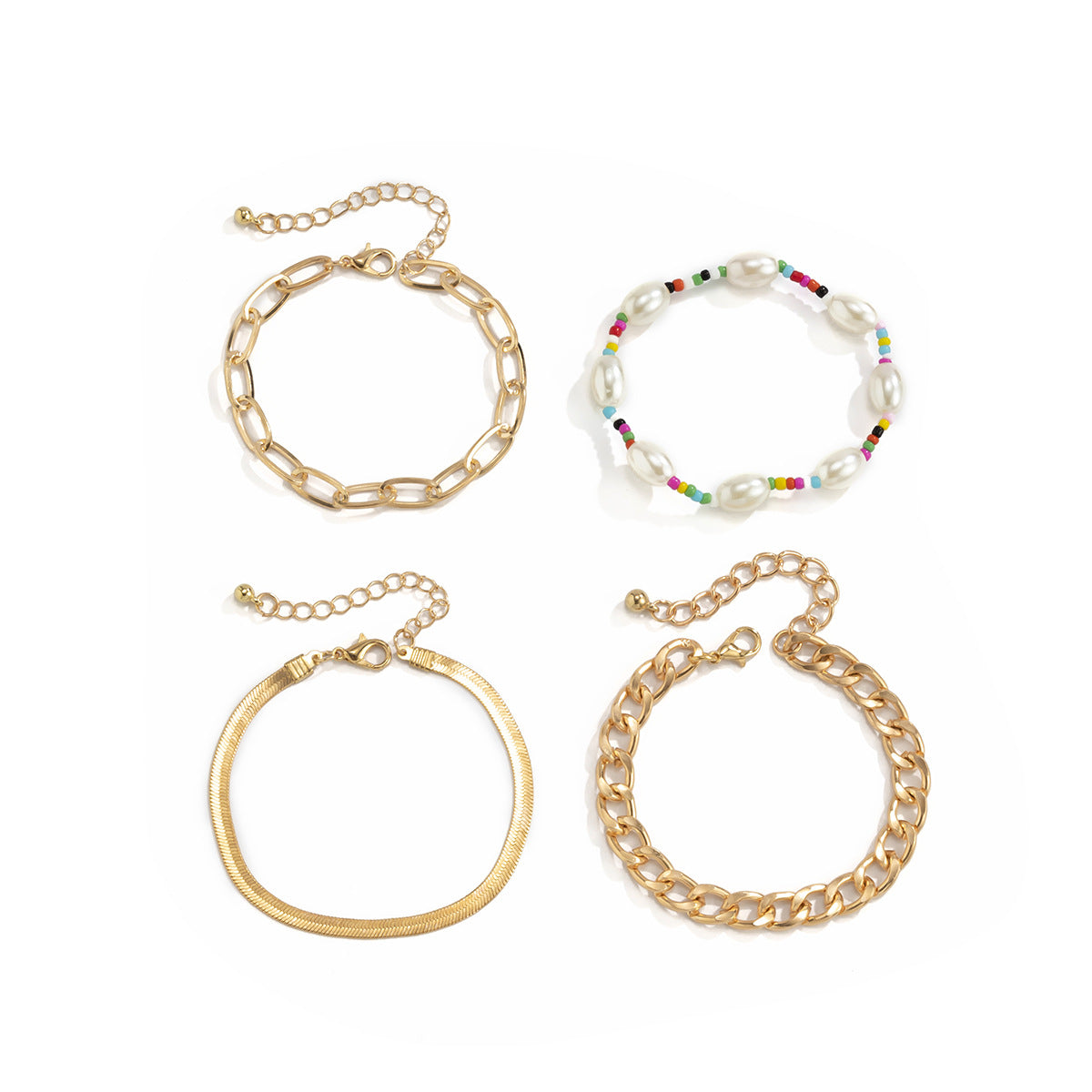 Vintage Bohemian Geometric Hollow Handmade Imitation Pearl Beaded Bracelet for Women