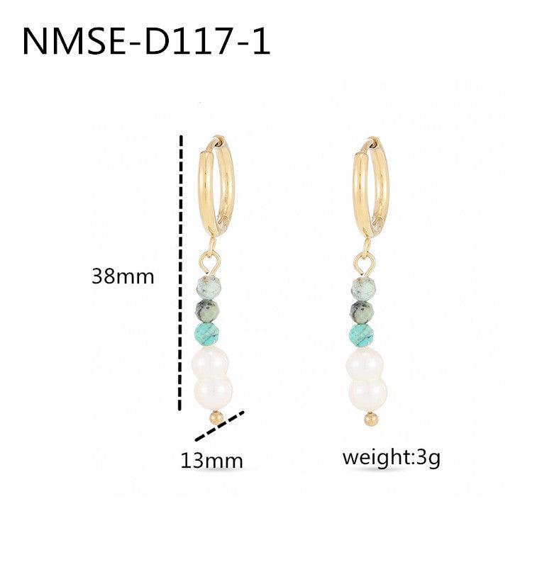 Orecchini da donna alla moda con perle geometriche in acciaio al titanio placcato oro 18 carati