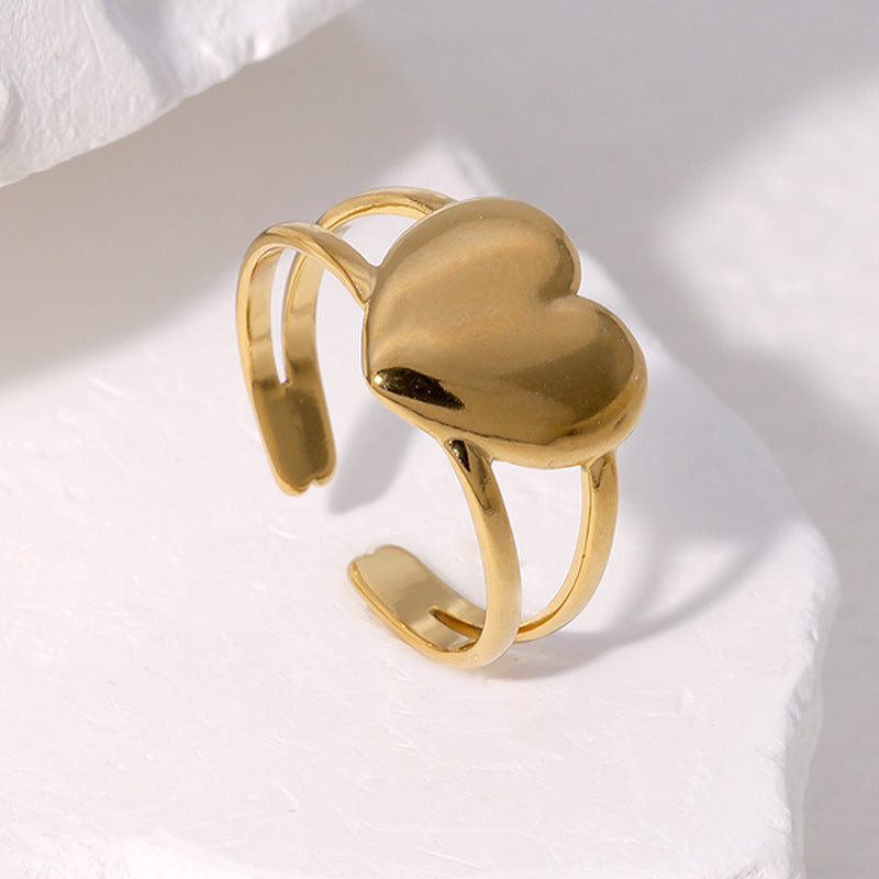 Anello minimalista a forma di cuore in acciaio inossidabile con placcatura in oro 18 carati, fascia aperta regolabile per donna