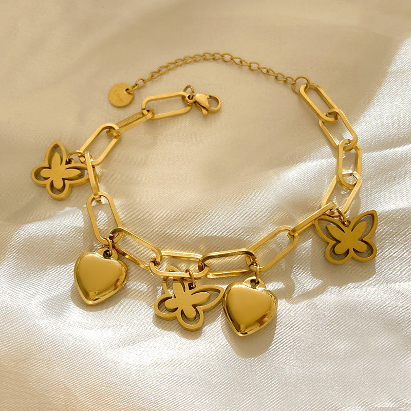 Hollow Butterfly Heart Geometric Titanium Steel Plated Bracelet