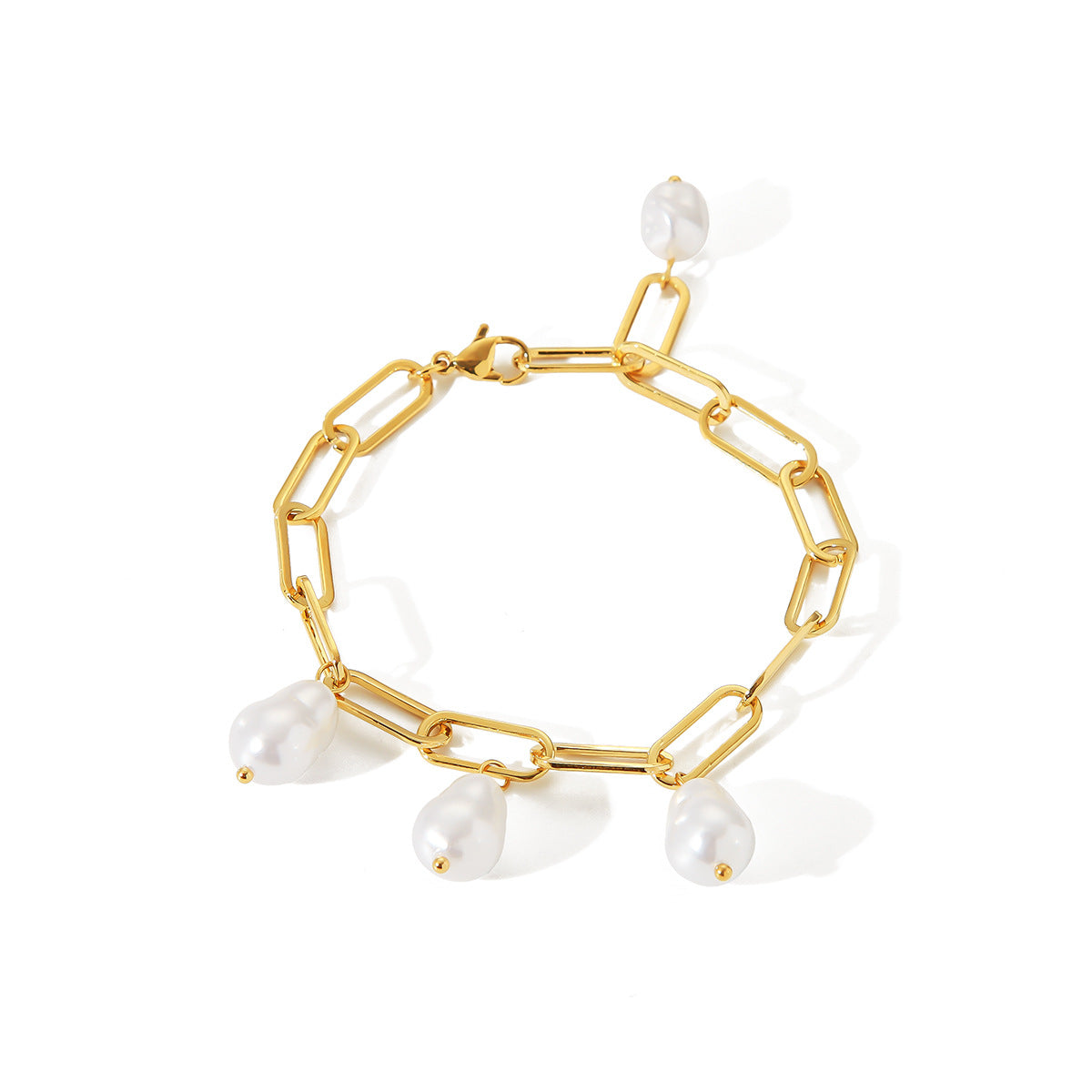 Bracciale con ciondolo a croce geometrico minimalista in acciaio inossidabile con placcatura in oro 18K e accento perla