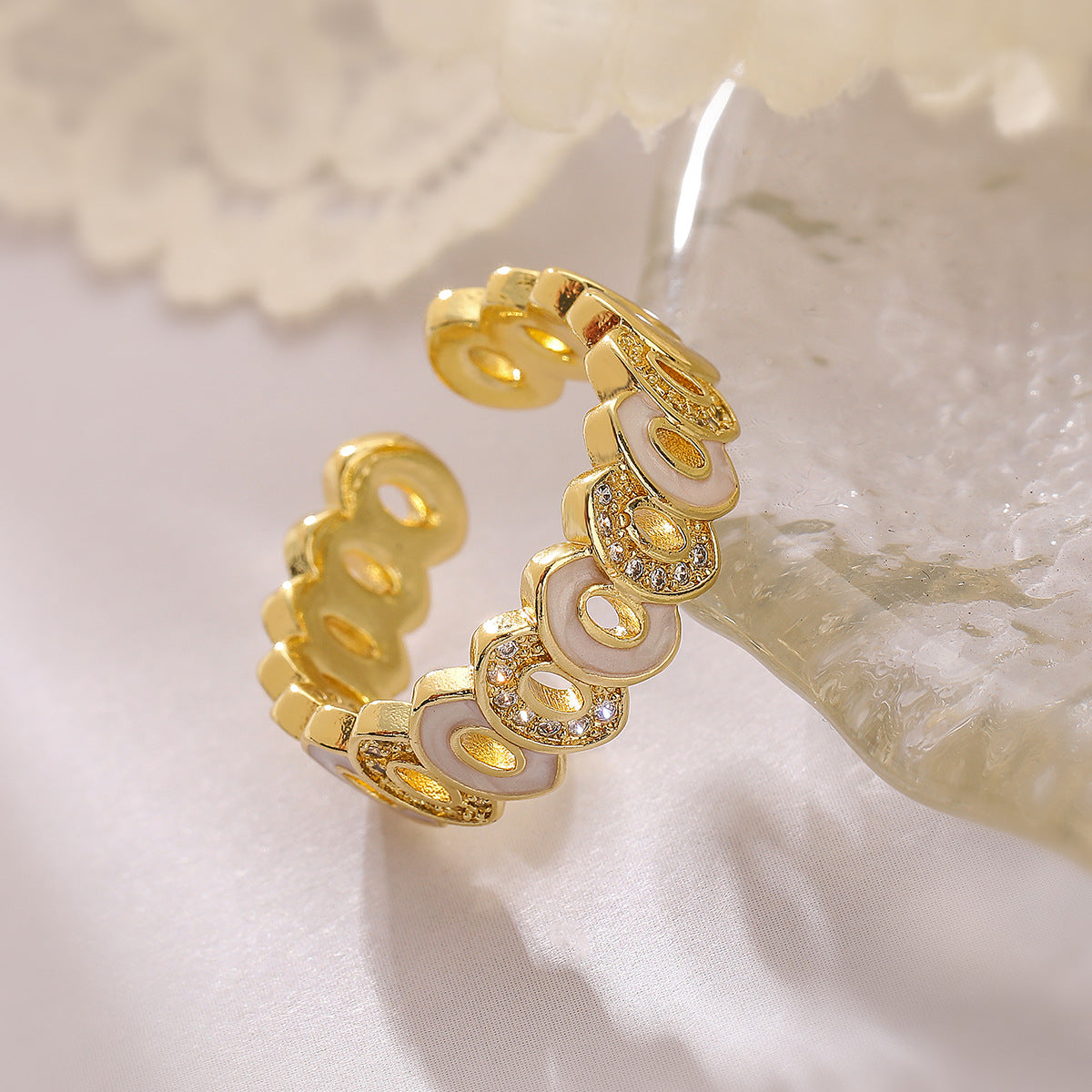 Anello Aperto Geometrico Minimalista da Donna in Rame con Zirconi Micro-Pavé